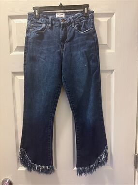 Frame Denim Dark Blue Flare Jeans with Frayed Hem EUC